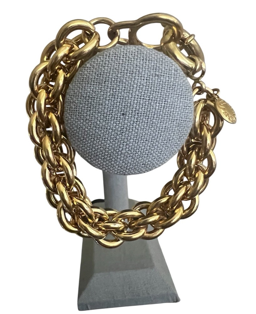 Vintage J. Crew Gold Tone Double Chain Link Statement Bracelet – Size 6.25 In