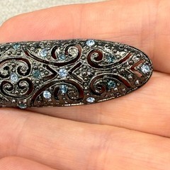 Vintage Brooch Marcasite and Blue Rhinestone Filigree