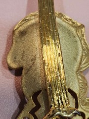 Vintage Tona Brooch Cello Violin Brushed Gold Tone with Rhinestones 3.5inch tall