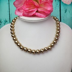 Vintage Unsigned Gold Tone Metal Beaded Necklace Metal Beads on Chain Choker