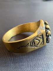 Vintage Handmade Tuareg Brass Ring Geometric Patterns & Rosette Motif Size 10 US