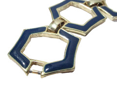 HEXAGON BLUE ENAMEL VINTAGE BRACELET OPEN CENTERS