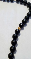 Vintage Black Stone Beaded Necklace With Gold Tone Spacers 17 Inches