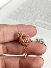 VTG Set of 2 Signed N A Flamingo & Palm Tree Rhinestone Enamel Pins Brooches