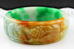Chunky Vintage Carved Jadeite Jade Dragon Foo Dog 6.5″ Bangle Bracelet