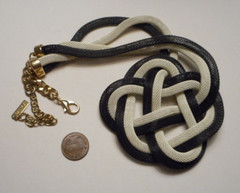 Mika Mod Black & Off-White Woven Tubular Chain Necklace w Mystic Knot Medallion