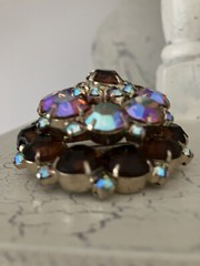 JULIANA Tiered Topaz Aurora Borealis Rhinestone Headlight Domed Brooch!