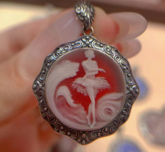 vintage Cameo pendant Red agate sterling silver antique jewelry anniversary gift