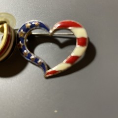 Vintage Avon Red White and Blue 10mm Wide Hoop Pierced Earrings w Heart Pin!
