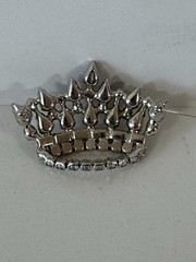 Vintage B David Crown Brooch Multicolor AB Rhinestones Faux Pearls Signed BR016