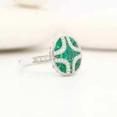 Vintage Style Oval Cut Lab Created Emerald Diamond Engagement 14K Gold FN Rings