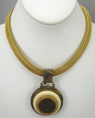 LOVELY PATRICE BRASS RESIN &  SHELL SAND DOLLAR DOLPHIN STATEMENT NECKLAC