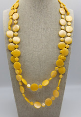 Vintage Yellow Lucite Flat Bead Long Chain Necklace 48 In Gold-Tone Spring Ring