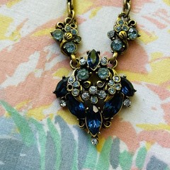 Vintage Signed Hollycraft Electric Blue Rhinestone Necklace Copr 1952 Rare AS IS
