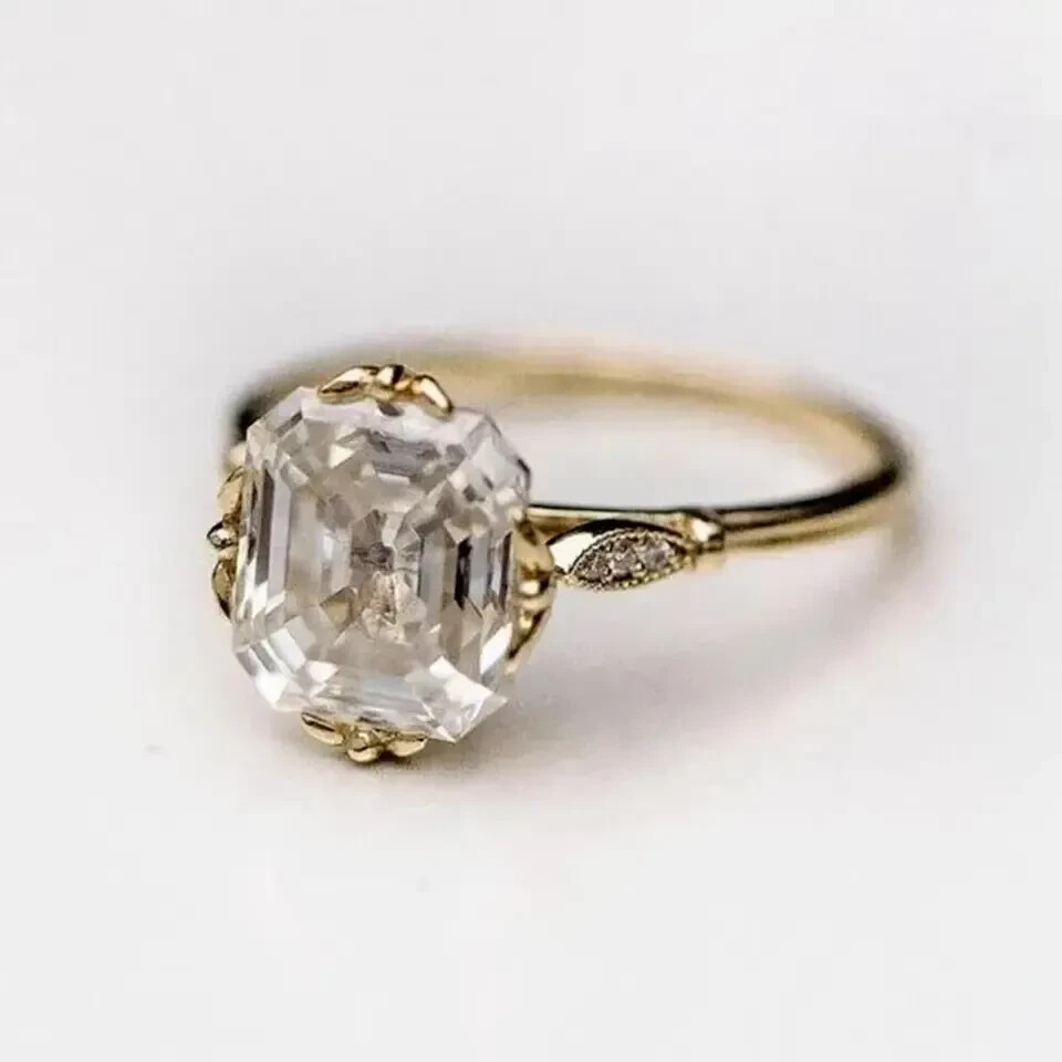 Art Deco Style 3.Ct Asscher Cut Lab-Created Diamond Wedding Ring 14K Gold Finish