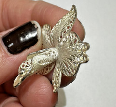 Small Handmade Silver 925 Wire Filigree Orchid Flower 3.1g Vintage Brooch