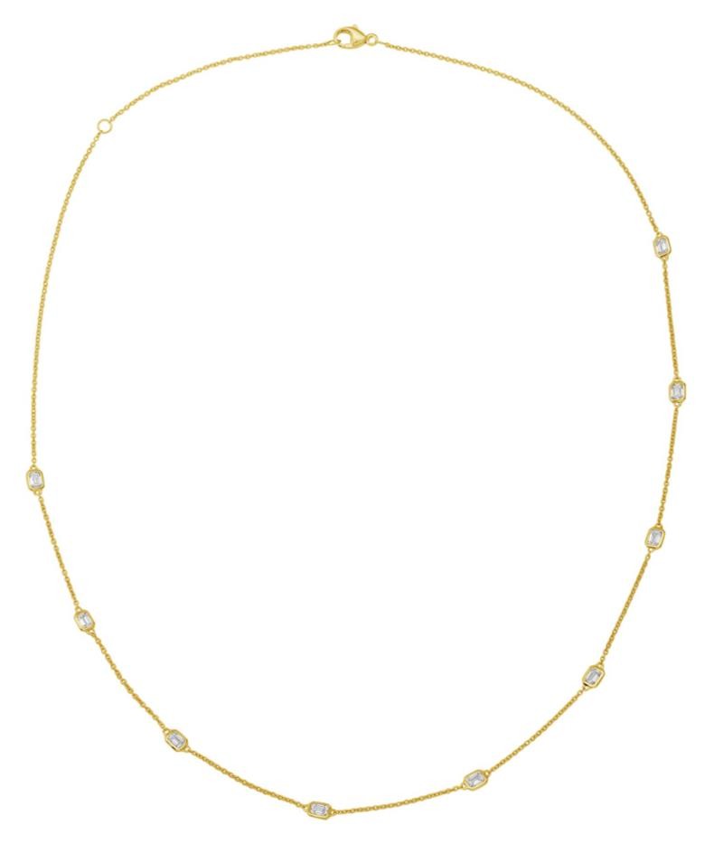 .99CT DIAMOND 14KT YELLOW GOLD 3D EMERALD CUT BAGUETTE BY THE YARD LOVE NECKLACE
