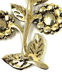 Liz Claiborne Pearl Flower brooch Signed LC Green Rhinestone