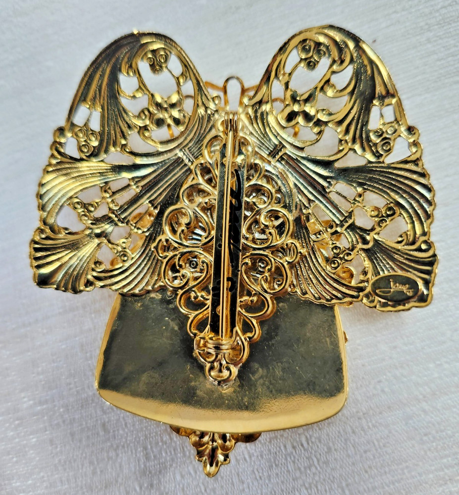 Angels of Love Gold Tone Angel Brooch Pin w/ Aurora Borealis Crystal – Signed