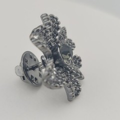 Jeweled Clear And Green Rhinestone On Gun Metal Grey Flower Hat Pin Brooch