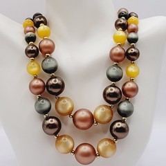 Autumn Colors Moonglow Lucite Bead Graduated Double Strand Vintage MCM Necklace