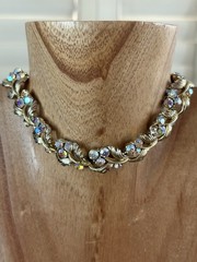 Vintage Lisner Aurora Borealis Necklace 16” Gold Tone Choker 1960s READ