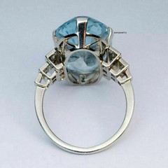 Lab-Created Aquamarine 5.50Ct Oval Cut Engagement Her Ring 14K White Gold Plated
