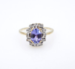 Vintage 10k Tanzanite Diamond Halo Cocktail Ring Yellow Gold Sz 7 Natural RG5078
