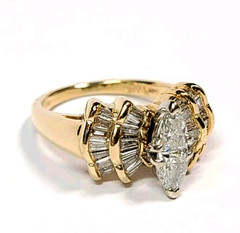 Vintage .80 Carat Diamond Triangular and Baguette Engagement Ring Size 5.25