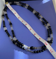 Vintage Dauplaise Black Jet Rhinestone Beads 39″ Opera Length Necklace