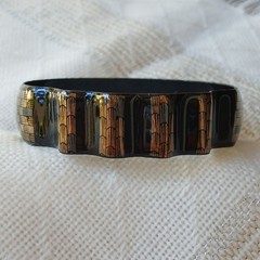 LAURANA BLACK SILVER GOLD ENAMEL BANGL BRACELET Vintage