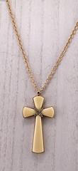 Vintage 1970’s Avon “Juliet” Cross Pendant Necklace Ivory Color, Gold Tone Chain
