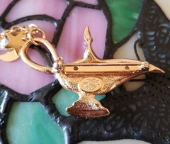 Vintage Kirk’s Folly Magic Aladdin Genie Lamp Crystal Brooch Moon Stars