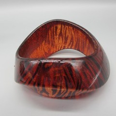 Vintage Lucite Bracelet Bangle Tiger Stripe Chunky Wide Asymmetrical
