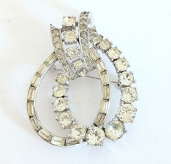 Beautiful Vintage Signed Jomaz Rhodium Plated Clear Rhinestone Pendant/Brooch