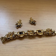 Vintage D&E Juliana Book Brown AB Headlight Rhinestone Bracelet Clip Earring Set