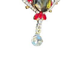 Vtg Signed Husar D Czech Glass Festoon Necklace Green Center Red Accent Stones