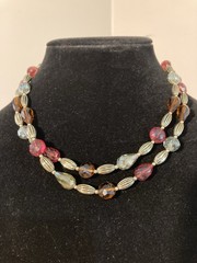 Vintage Glass, Acrylic & Gold Tone Beaded 36 in Long Strand Necklace