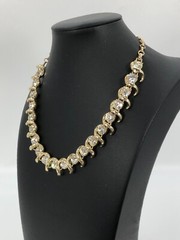 VTG Gold Tone Collar Necklace Rhinestones Adjustable Length Mid-Century Coro??