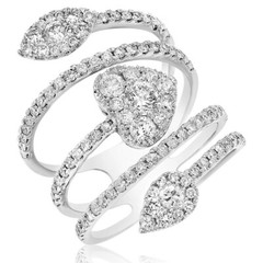 LARGE 1.52CT DIAMOND 14KT WHITE GOLD MULTI ROW CRISS CROSS HEART SHAPE LOVE RING