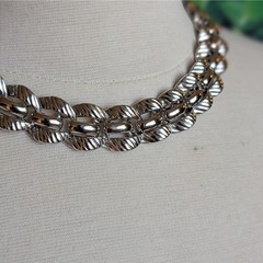 Vintage Monet Silver Chain Necklace Collar Chunky Wide 70s Signed Links