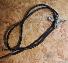 Vintage Bolo Tie Eagle Thunderbird Turquoise Silver Tone Black Enamel Design