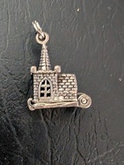 Vintage 3D Church Bride Groom Inside Charm it opens Wedding Sterling Mechanical