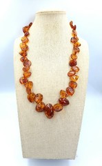 Vintage Baltic Amber Necklace Nugget Shaped Cognac Color Amber Beads 21″