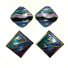 Vintage 1980s 1990s Enamel Earrings Lot Pierced Red Blue Statement Some Signed