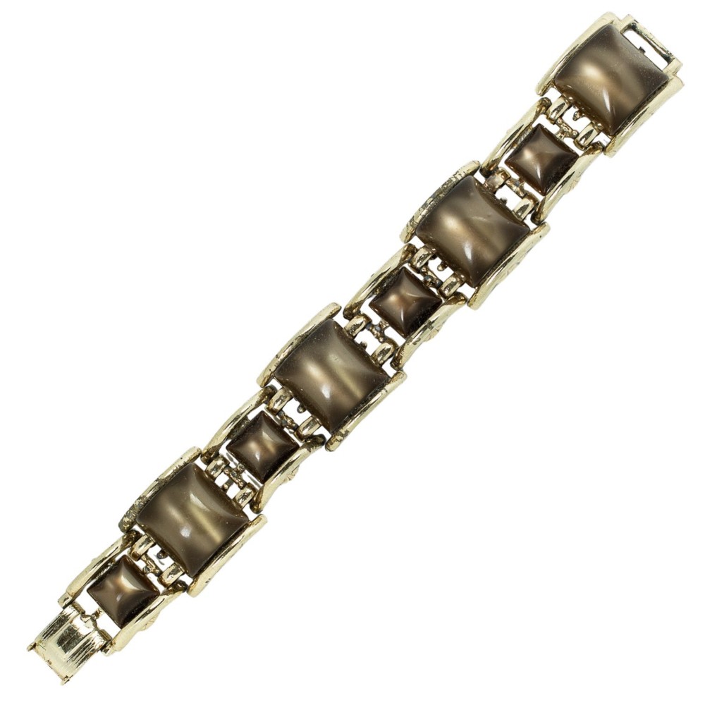 1950s Vintage Tank Bracelet Brown Thermoset Moonglow Lucite Chunky Links MCM