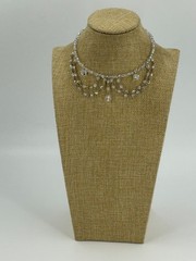 Vintage Crystal Choker Tension Necklace Silver Tone AB Faceted Glass Dangle