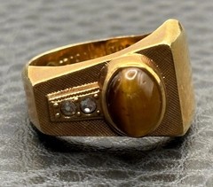 VTG 18K HGE Gold Plated Tiger Eye Men’s Women’s Ring Vintage Statement Size 7