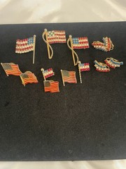 USA Patriotic Jewelry Lot AMERICAN FLAG PINS BROOCHES Rhinestones Red White Blue