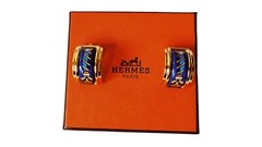 Hermès Cloisonné Enamel Womens Gold-Tone Luxury Fashion Clip On Earrings